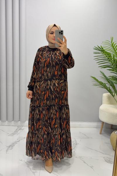 Elbise Şifon Defne Siyah Kahverengi