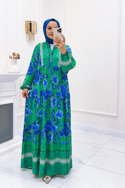 Elbise Viskon Gül Yeşil