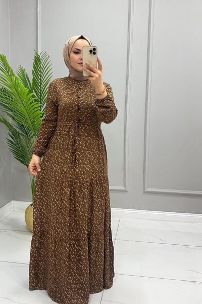 Elbise Viskon Begonya Kahverengi