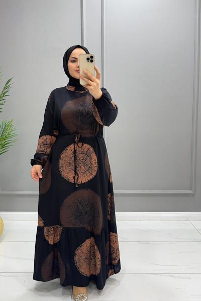 Elbise Viskon Lara Siyah Kahverengi