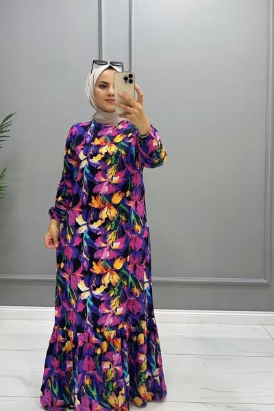 Elbise Viskon Zambak Sarı Çiçekli