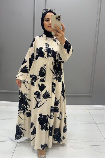 Elbise viskon Zambak Siyah Beyaz