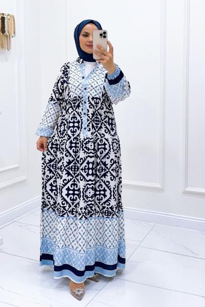 Elbise Zara Desen Alaçatı Mavi