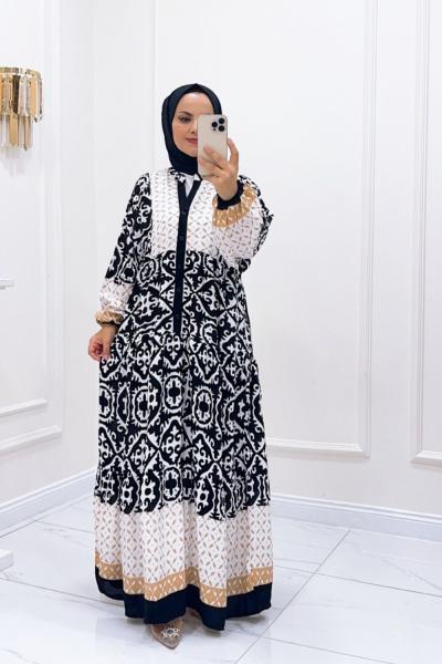 Elbise Zara Desen Alaçatı Kahverengi