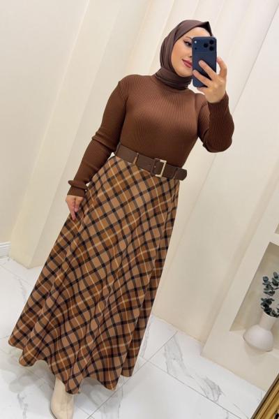 Etek ekose Melis Siyah Taba