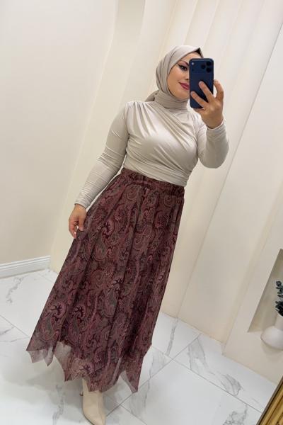 Etek şifon Afet Bordo