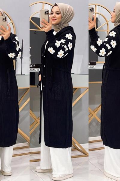 Hırka papatya Siyah