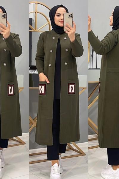 Hırka Triko Kilim Haki