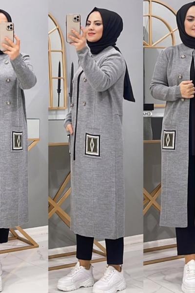 Hırka Triko Kilim Gri