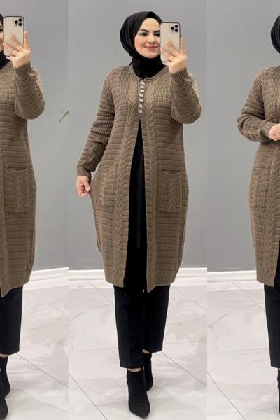 Hırka Triko Elif Haki Sütlü Kahve