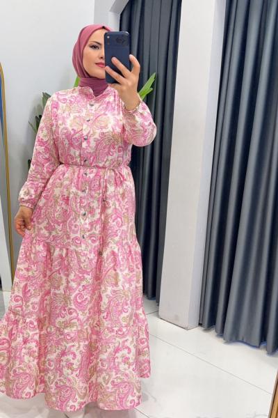 Şal Desen Gülay Elbise Pembe