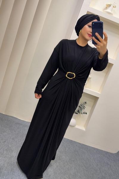 Sandy Büzgülü Linda Elbise Siyah