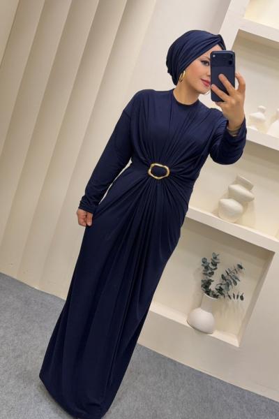 Sandy Büzgülü Linda Elbise Lacivert