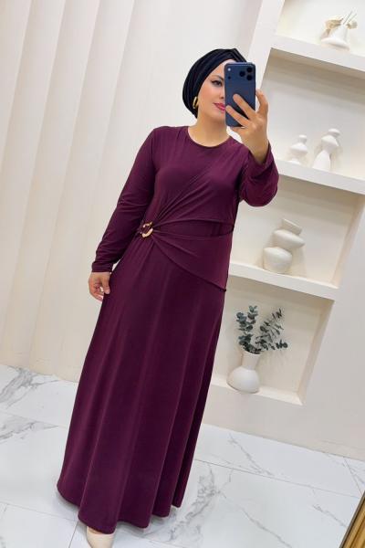 Sandy Büzgülü Ayben Elbise Mürdüm