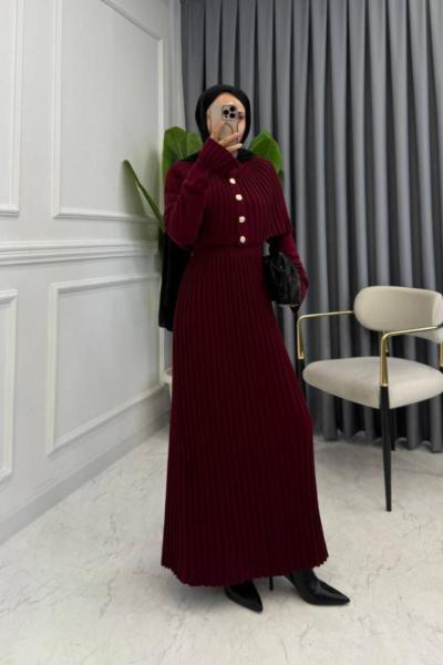 Seren Triko Elbise Bordo