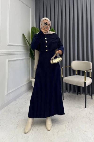 Seren Triko Elbise Lacivert