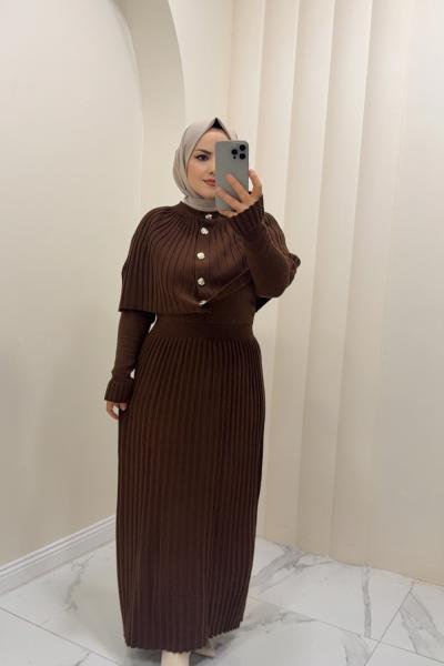 Seren Triko Elbise Kahverengi