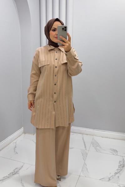 Takım İkili taşlı Zeyno Krem