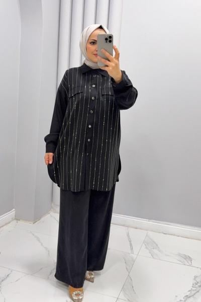 Takım İkili taşlı pırıltı Siyah