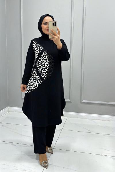 Takım Leoparlı Ecrin Beyaz Siyah