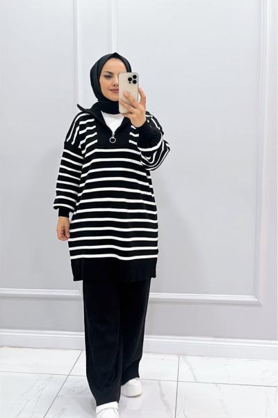 Takım Triko Çizgili Vera Siyah