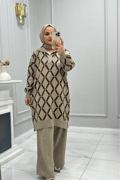 Takım Triko Nihal Kahverengi Bej