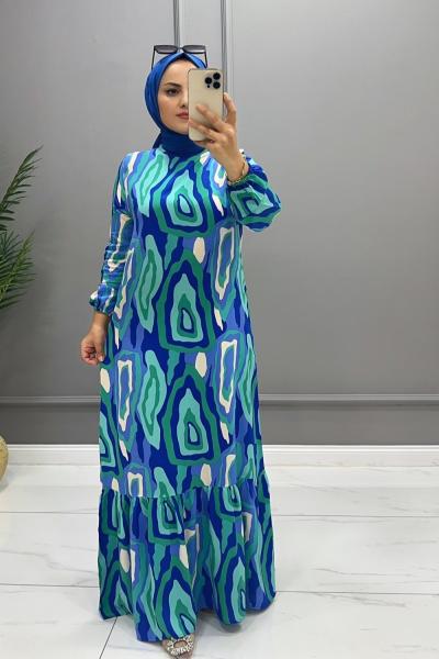 Viskon Bihter Elbise Gök Mavi