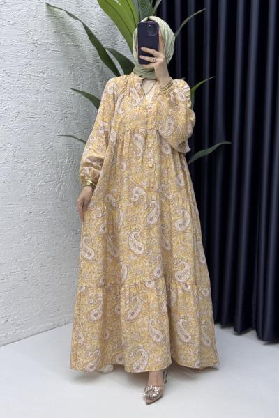 Ahu Elbise Tesettür Giyim Sarı