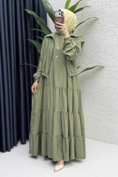 Ahu Elbise Tesettür Giyim  Açık Haki