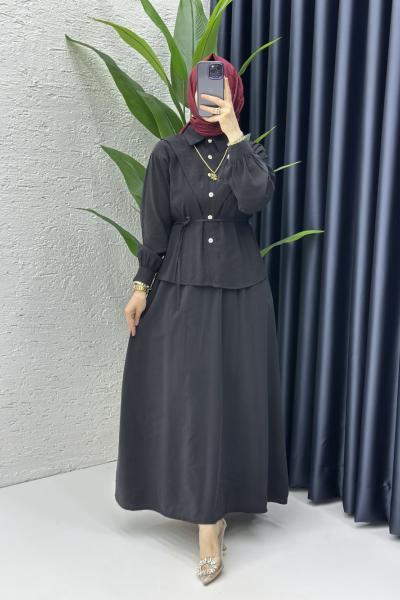 Alya Etekli Tesettür Takım Siyah