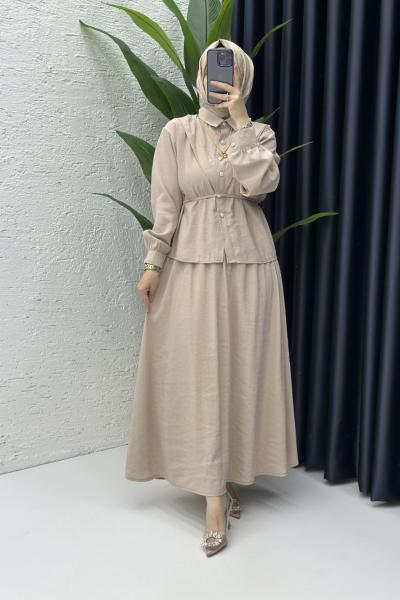 Alya Etekli Tesettür Takım Latte