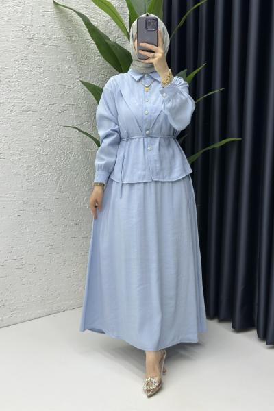 Alya Etekli Tesettür Takım Bebe Mavisi