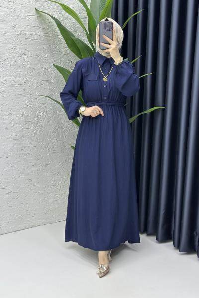Aysu Tesettür Elbise Lacivert