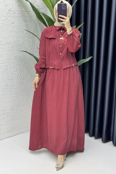 Başak Etekli Takım Tesettür Giyim Bordo