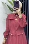 Başak Etekli Takım Tesettür Giyim Bordo