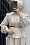 Bihter Etekli Takım Tesettür Giyim Taş Rengi