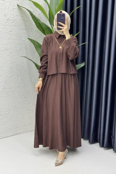 Didem Etekli Takım Tesettür Giyim Kahverengi