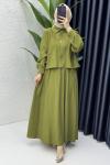 Didem Etekli Takım Tesettür Giyim Yağ Yeşili