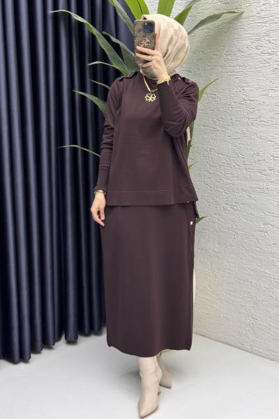 Dilan Etekli Takım Tesettür Giyim  Kahve