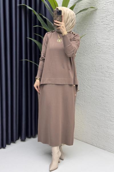 Dilan Etekli Takım Tesettür Giyim  Vizon