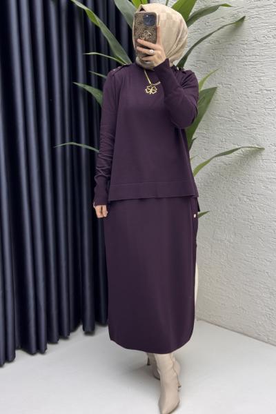 Dilan Etekli Takım Tesettür Giyim  Mürdüm