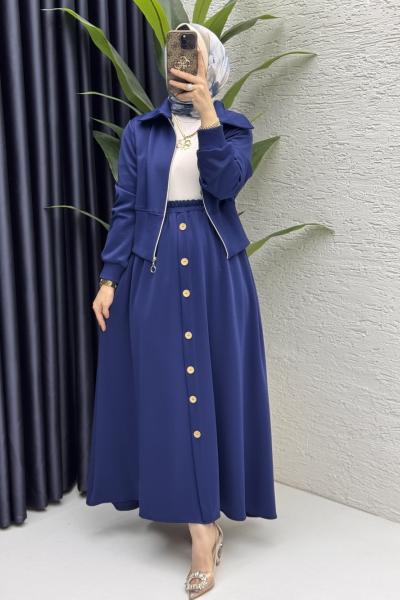Dilruba Etekli Takım Tesettür Giyim  İndigo