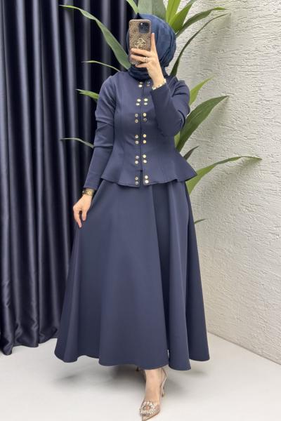 Eflal Etekli Takım Tesettür Giyim  Lacivert