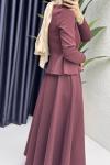 Eflal Etekli Takım Tesettür Giyim  Bordo