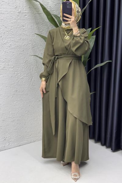 Hanzade Takım Tesettür Giyim Koyu Haki