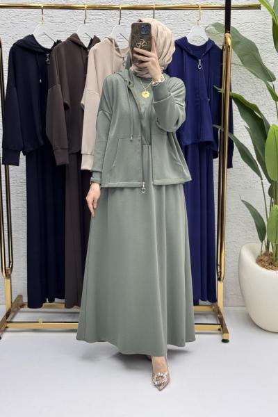 Hatem Elbise Tesettür Takım  Mint Yeşil