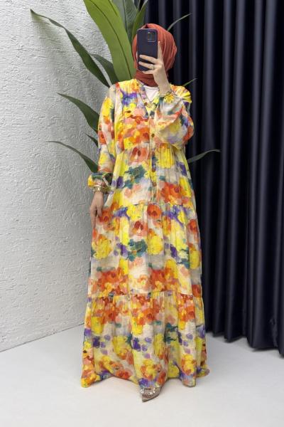 Helen Elbise Tesettür Giyim Sarı