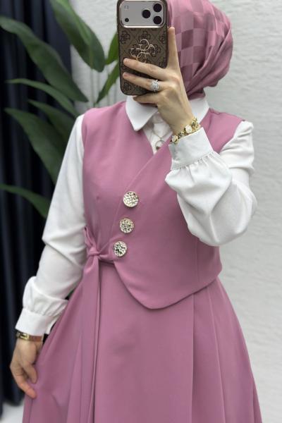 Lalezar Etekli Takım Koyu Gül