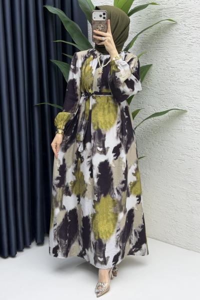 Lerzan Elbise Tesettür Giyim  Yağ Yeşili