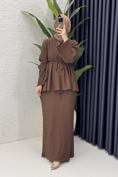 Mehru Elbise Tesettür Giyim  Kahverengi